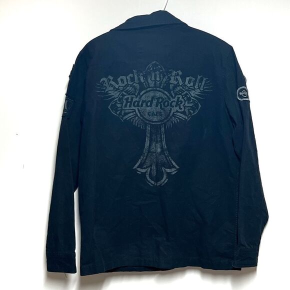 Hard Rock Cafe Authentic Black Zippered And Snaps 100% Cotton Jacket Mens S - Picture 3 of 6